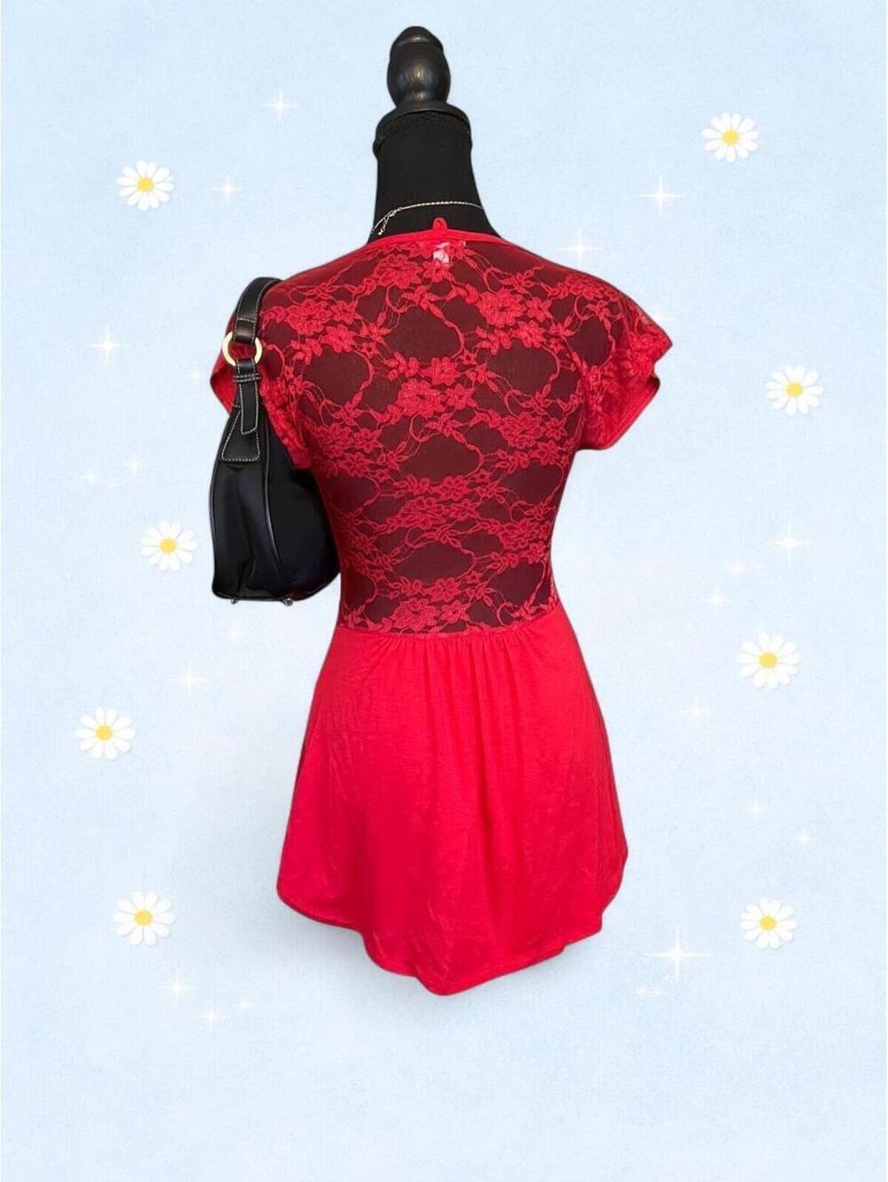 Vintage Y2K Bongo coquette lace back fairycore red babydoll top size Small 💗